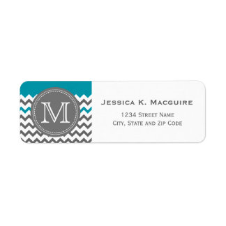 Grey Monogrammed Teal Blue Chevron