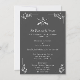 Grey Monograms and Arrows Rehearsal Dinner Invitation