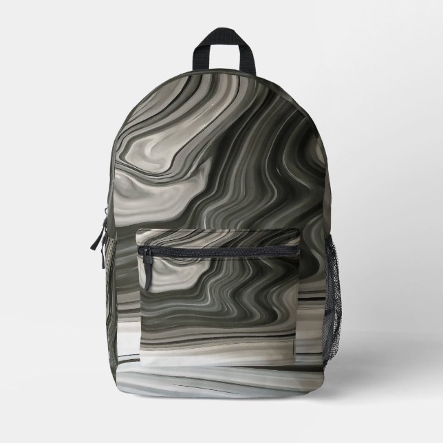 Grey Monotone Artistic Acrylic Pour Abstract Printed Backpack (Front)