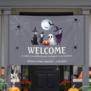 Grey Monster Halloween Baby Shower Welcome Vinyl Banner