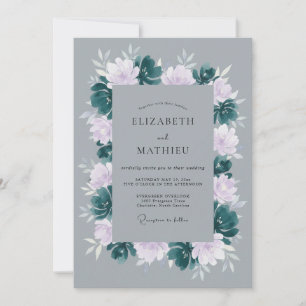 Grey Moody Winter Floral Wedding Invitation