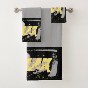 Grey Moon and a flower watercolor abstract Bath Towel Set