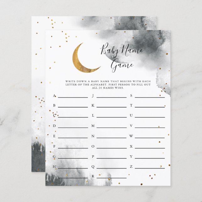 Grey Moon Baby Name Shower Game (Front/Back)