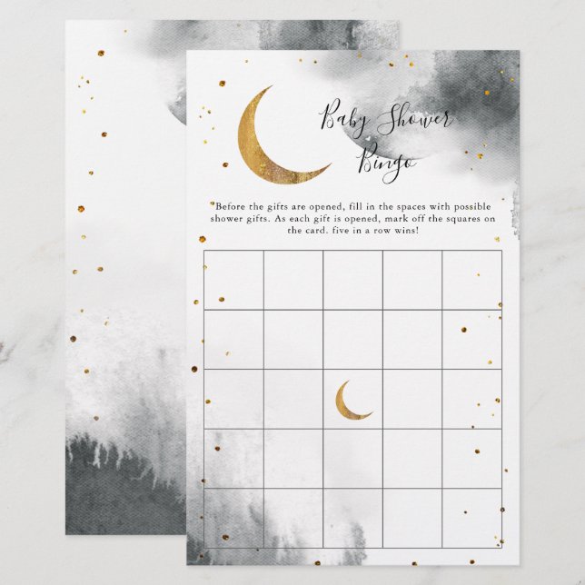 Grey Moon Baby Shower Bingo Game (Front/Back)