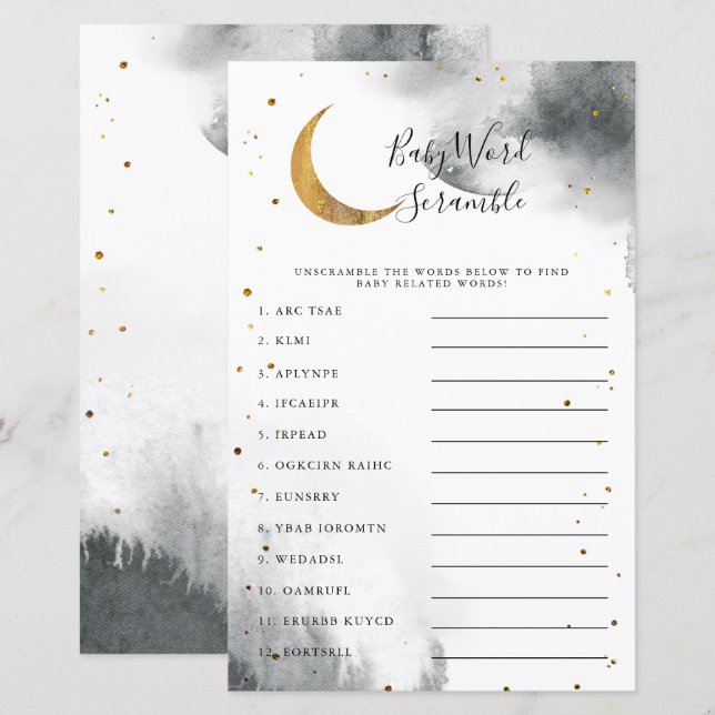 Grey Moon Baby Shower Word Scramble Game (Front/Back)