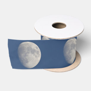 Grey moon in blue sky satin ribbon