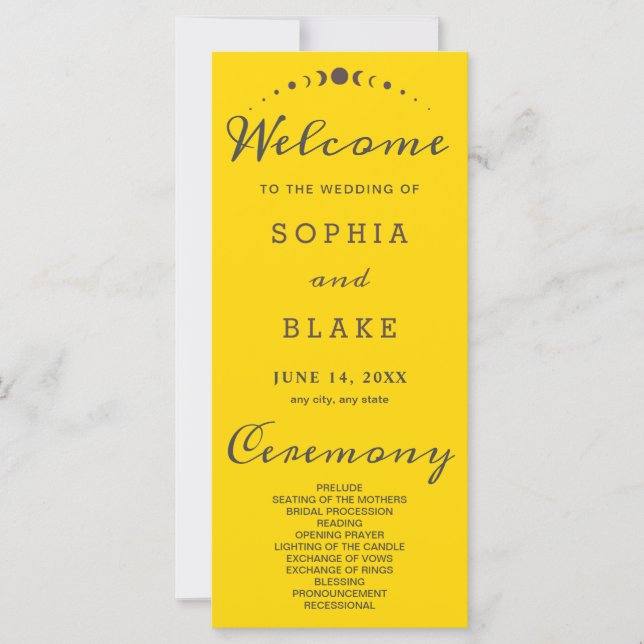 Grey Moon Phases Gold Wedding Program (Front)