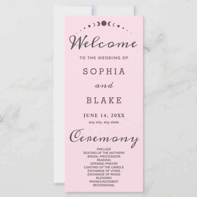 Grey Moon Phases Soft Pink Wedding Program (Front)