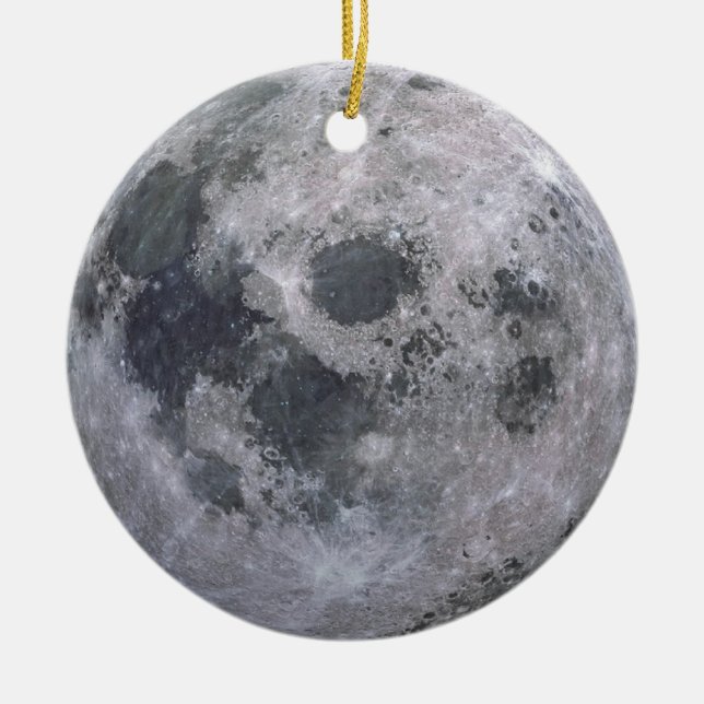 Grey moon photo ceramic tree decoration (Front)