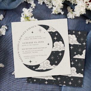 Grey Moon & Stars Celestial Wedding Invitation