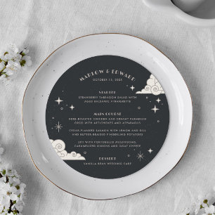 Grey Moon & Stars Celestial Wedding Menu Card