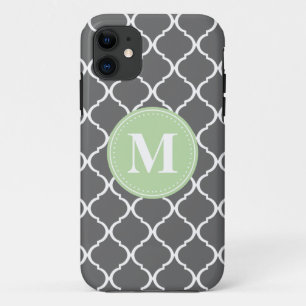 Grey Moroccan Lattice Mint Monogram Case-Mate iPhone Case