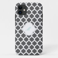 Grey Moroccan Pattern with Monogram iPhone 5 Cases
