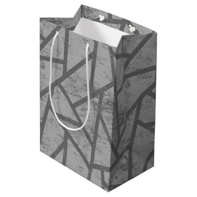 Grey mosaic pattern medium gift bag (Back Angled)