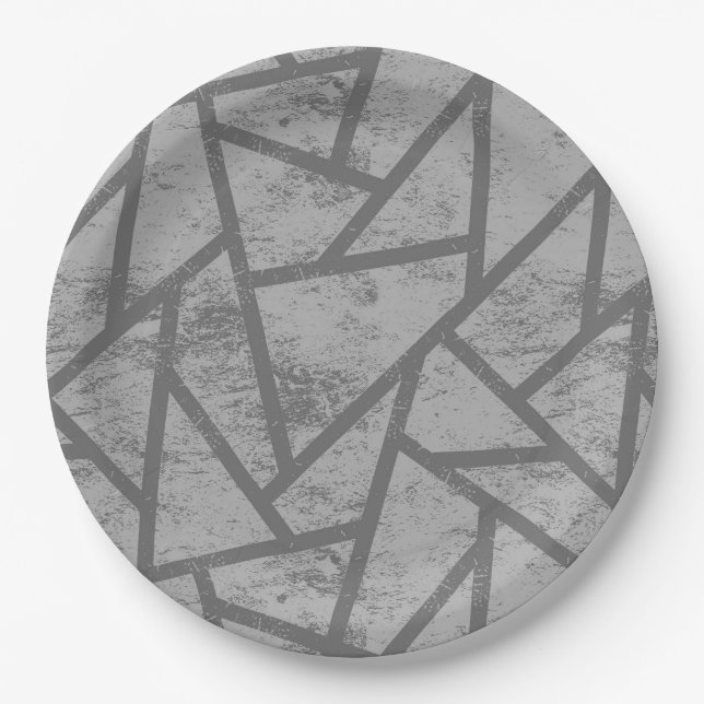Grey mosaic pattern paper plate (Front)