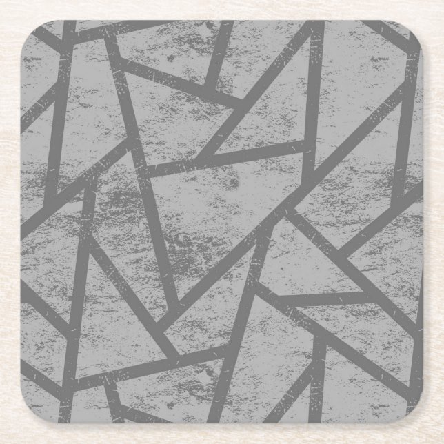 Grey mosaic pattern square paper coaster (Front)