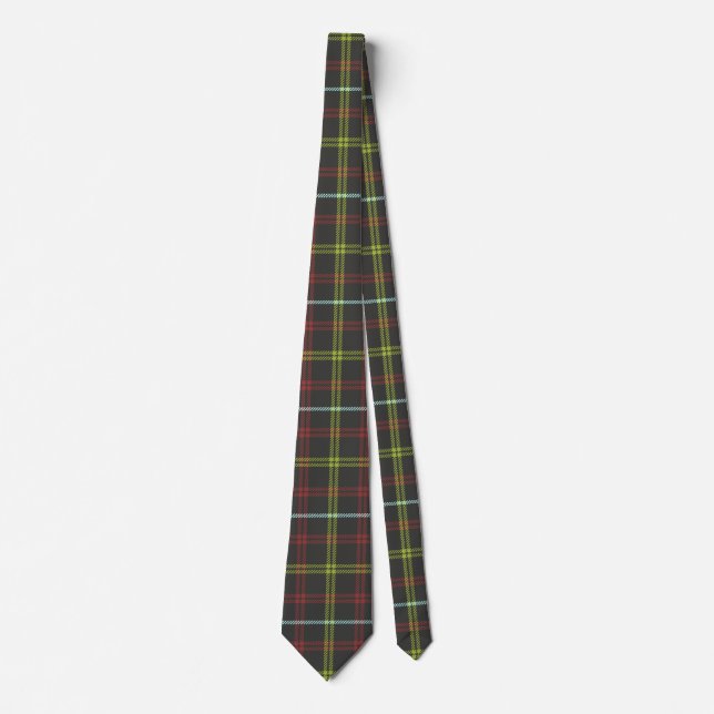 Grey, Moss Green, Rust Red, Aqua Tartan Plaid  Tie (Front)