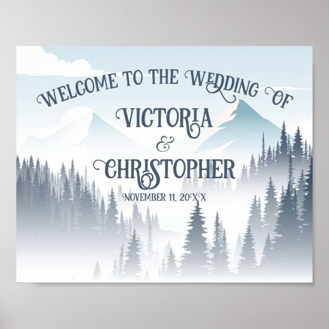 Grey Mountain Fog Forest Wilderness Wedding Yard Poster (Front)