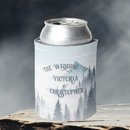 Grey Mountain Fog Forest Wilderness Winter Wedding Can Cooler