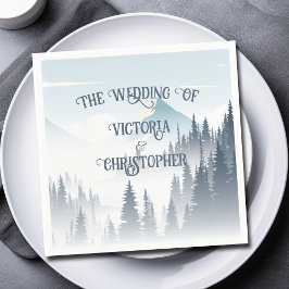 Grey Mountain Fog Forest Wilderness Winter Wedding Napkin