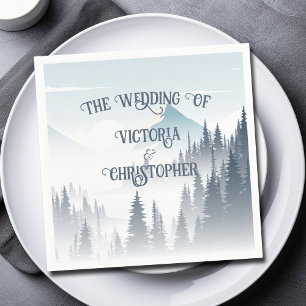 Grey Mountain Fog Forest Wilderness Winter Wedding Napkin