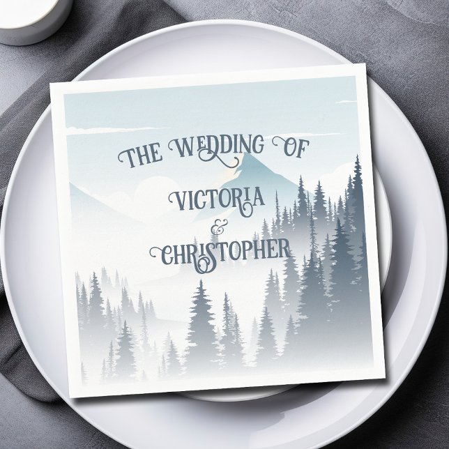 Grey Mountain Fog Forest Wilderness Winter Wedding Napkin (Creator Uploaded)