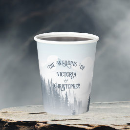 Grey Mountain Fog Forest Wilderness Winter Wedding Paper Cups