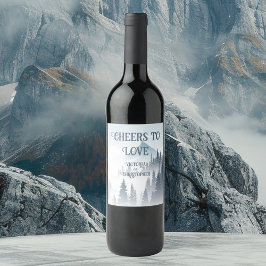Grey Mountain Fog Forest Wilderness Winter Wedding Wine Label