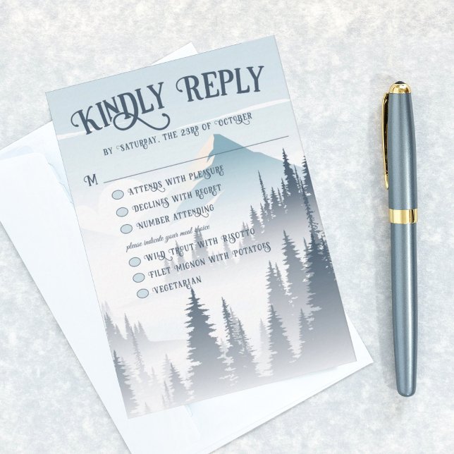 Grey Mountain Forest Wilderness Wedding RSVP Card (Creator Uploaded)