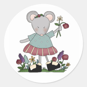 Grey Mouse in Flower Garden Classic Round Sticker