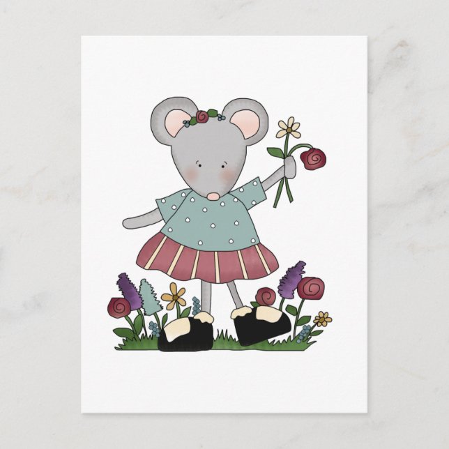 Grey Mouse in Flower Garden T-shirts and Gifts Postcard (Front)