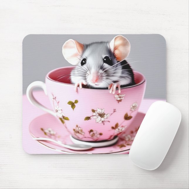 Grey Mouse In Teacup Pad (With Mouse)