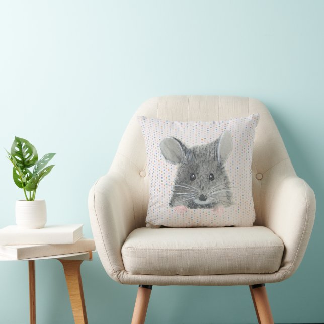 Grey Mouse on Pastel Dots Cushion (Chair)