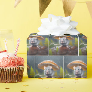 Grey Mouse Under a Toadstool Wrapping Paper
