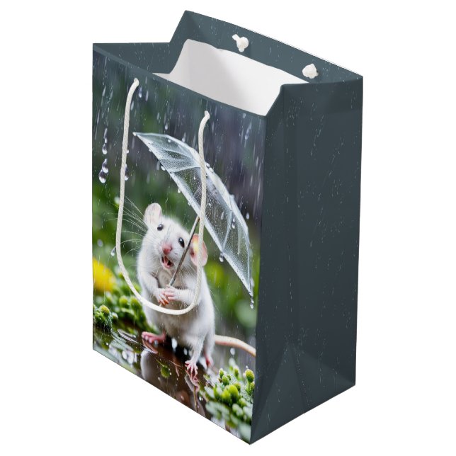 Grey Mouse Under An Umbrella Medium Gift Bag (Front Angled)