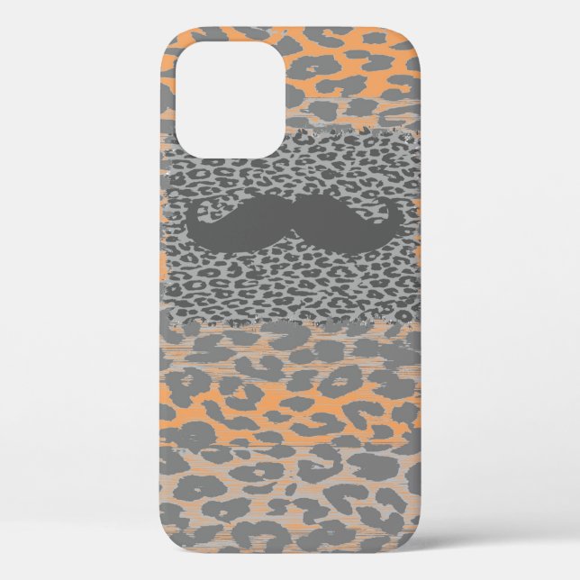 Grey Moustache and Leopard Print Case-Mate iPhone Case (Back)