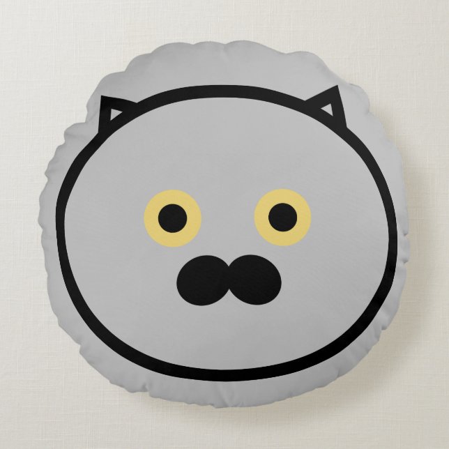 Grey moustache cat pillow (Front)