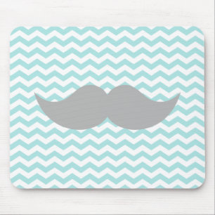 Grey Moustache Teal Chevron Zigzag Stripe Mouse Pad
