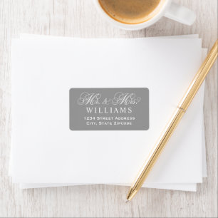 Grey Mr and Mrs Script Wedding Address Label