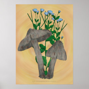 Grey Mushrooms with Flax Poster Print