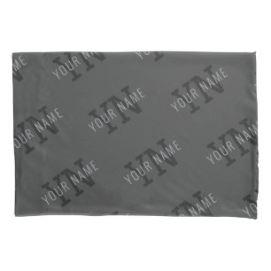 Grey Name & Monogram Pattern Pillowcase