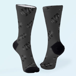 Grey Name & Monogram Pattern Socks