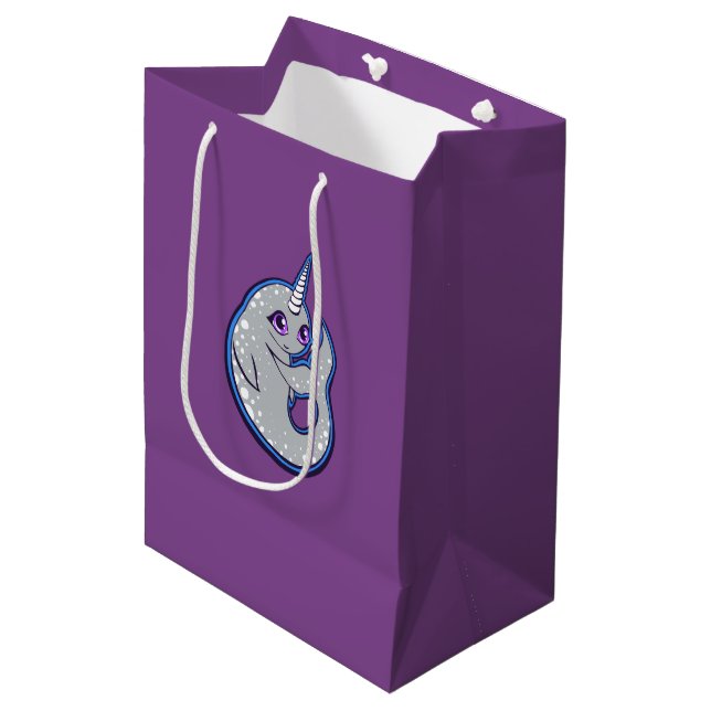 Grey Narwhal Whale With Spots Ink Drawing Design Medium Gift Bag (Front Angled)
