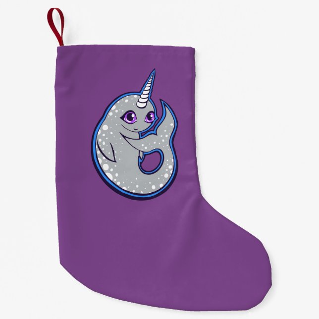 Grey Narwhal Whale With Spots Ink Drawing Design Small Christmas Stocking (Front)