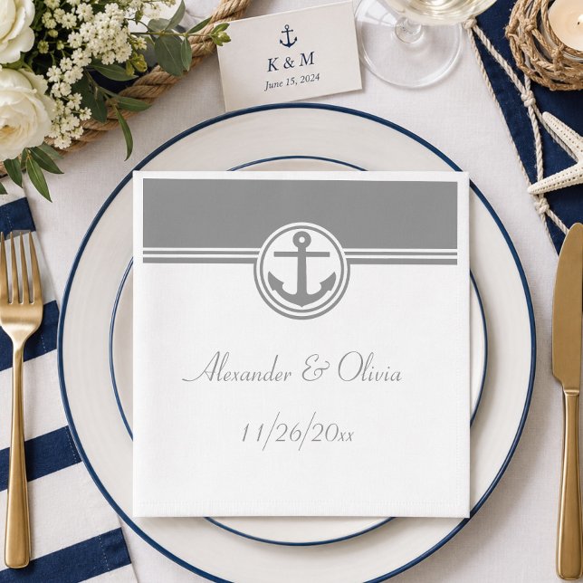 Grey Nautical Anchor Napkin (Gray Nautical Anchor Paper Napkins)