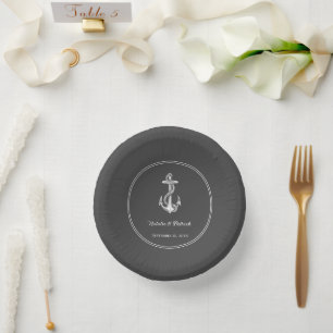 Grey Nautical Anchor Wedding Paper Bowls Plate