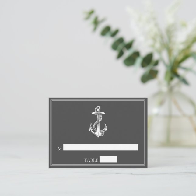 Grey Nautical Anchor Wedding Place Cards (Standing Front)