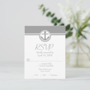 Grey Nautical Anchor Wedding RSVP Card