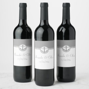 Grey Nautical Anchor Wine Label