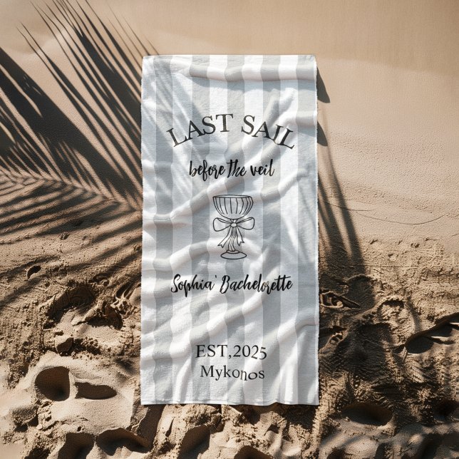 Grey Nautical Bachelorette | Last Sail Before Veil Beach Towel (Creator Uploaded)